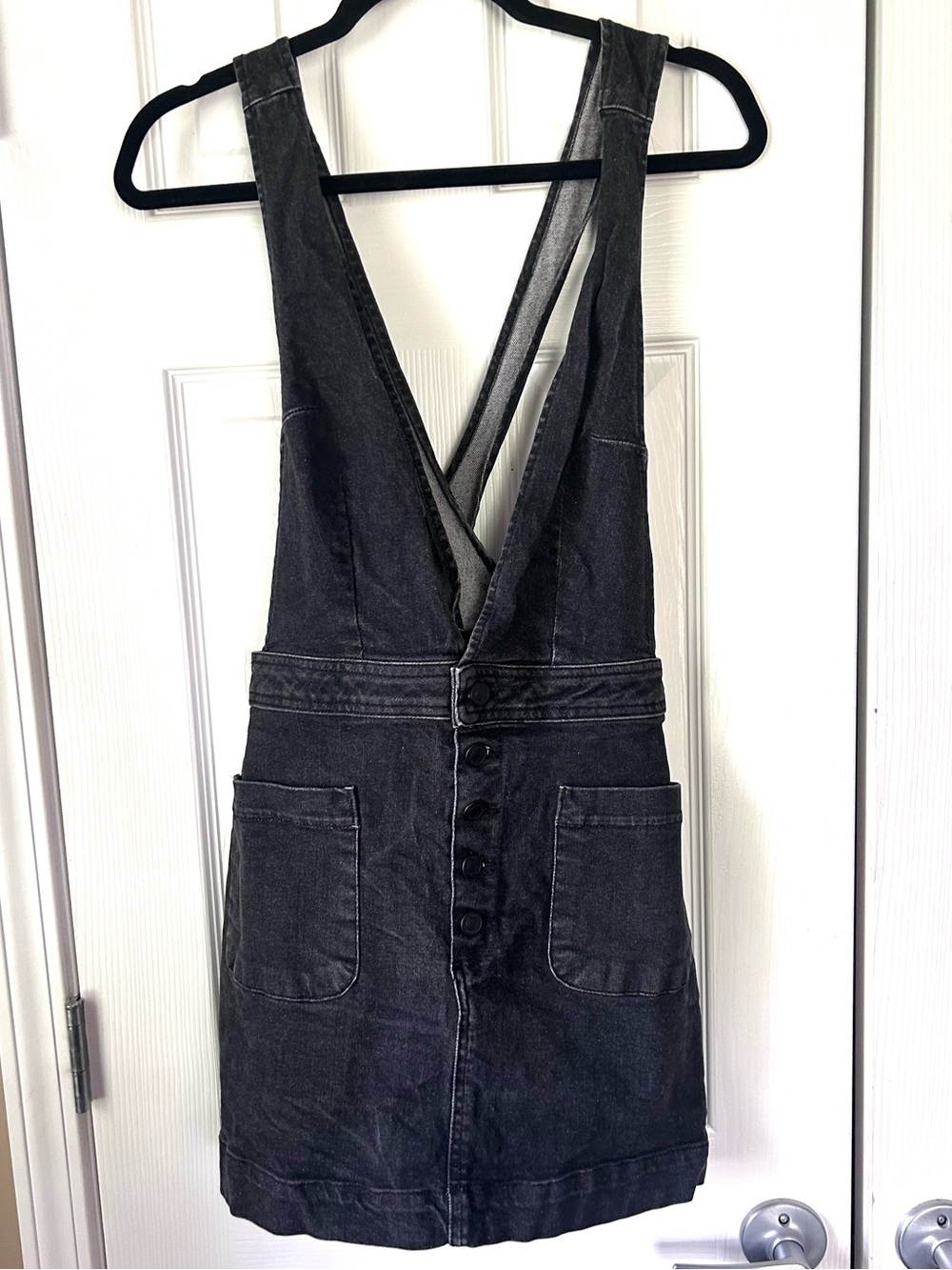 Free People Black Denim Overall Mini Dress Size 6